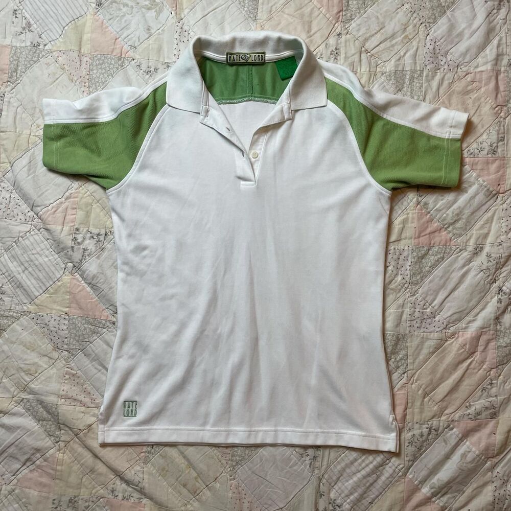 kate lord vintage y2k green white preppy sporty button up polo golf tee medium